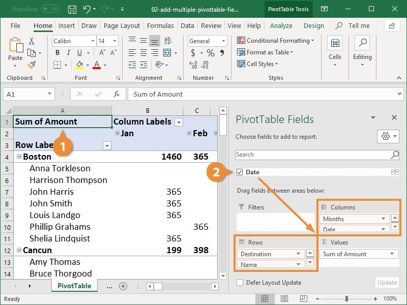 نحوه مرتب کردن Pivot table